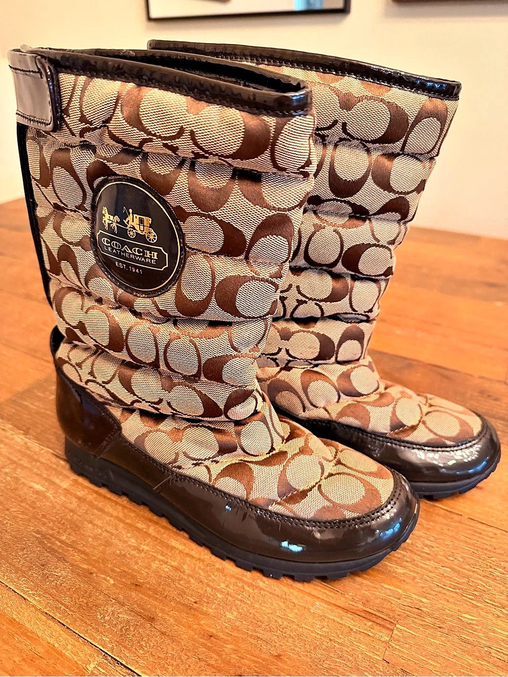 Coach Signature Quilted Nylon Snow Boots Brown